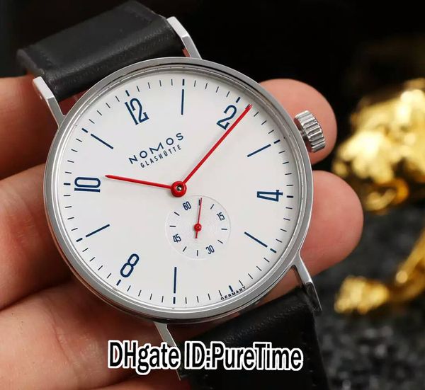 

новый os factory v3 nomos glashutte 930 лямбда автоматический белый циферблат красные стрелки мужские часы черный кожаный ремешок сапфировое, Slivery;brown