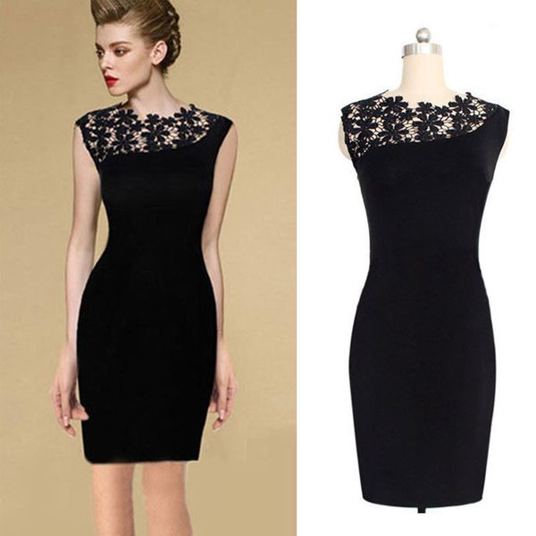 

s5q lace bodycon pencil dress women stretch cocktail evening clubwear party dpo, White;black