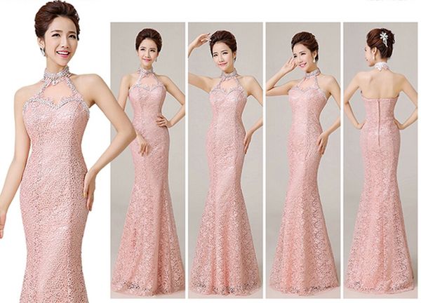 

2014 brand new halter evening dress women prom party bride gowns elegant mermaid formal dress ing, Black;red