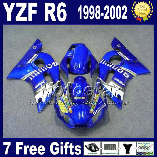 kit corpo carenatura abs per yamaha yzfr6 19982002 set carrozzeria in plastica blu bianco go yzf600 yzf r6 98 99 00 01 02 vb77