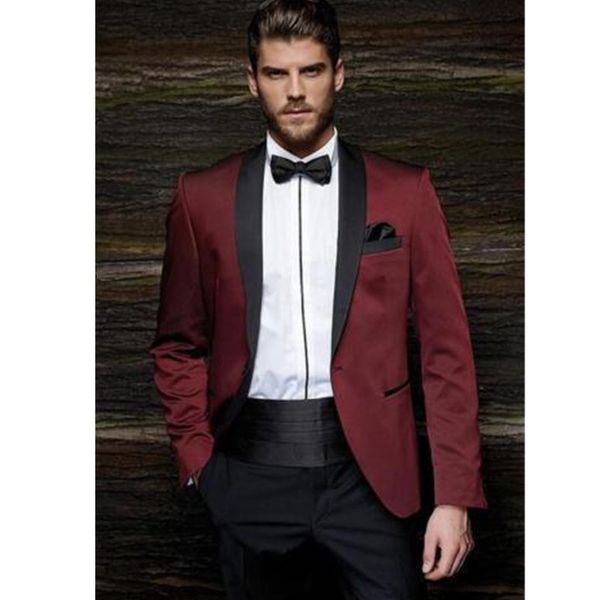 

one button burgundy groom tuxedos groomsmen men's wedding prom suits bridegroom 2 (coat + pants) custom made, White;black