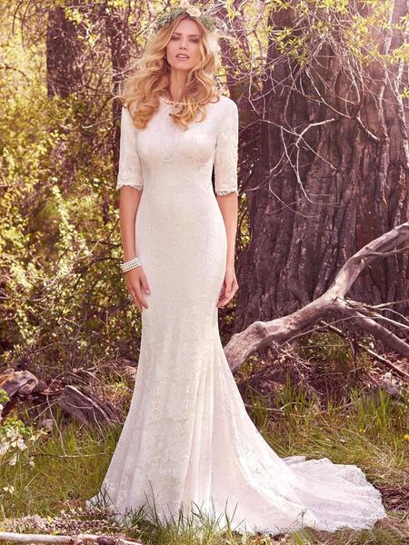 

Винтажные скромные свадебные платья с наполовину длинными рукавами богемные кружевные свадебные платья 2019 Свадебные платья в стиле кантри на заказ BA5580