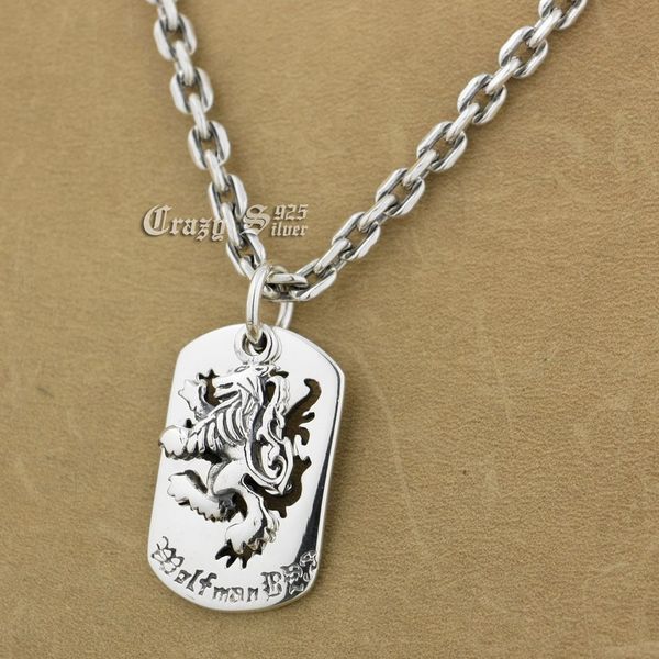 

925 sterling silver king lion dog tag biker pendant 9s120a silver necklace 24"