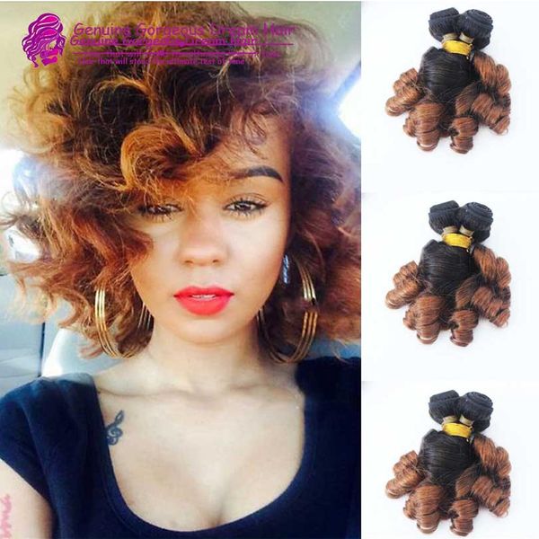 

peruvian funmi curl ombre human hair bundles funmi hair 100g bundletwo-tone #1b to #30 single drawn double layers hair wefts, Black