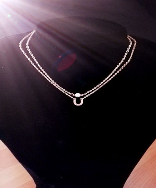 

double chains necklace with diamond and u shape pendant, noble and delicate for women, and high quality, Silver