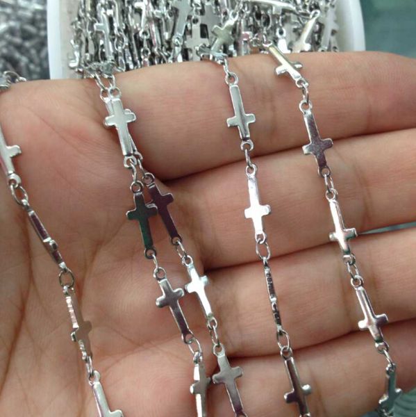 Preço de atacado 5 metro Lote a granel Nova Moda Jóias Encontrar Cruz Jesus cadeia Cadeia de aço Inoxidável Colar DIY jewlery Marcação