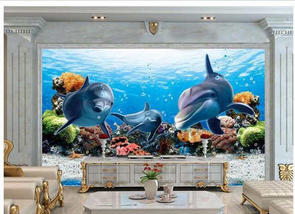 

3d wallpaper tv background wallpaper the living room sofa backdrop mural underwater world dolphin mural wallpaper 20155967