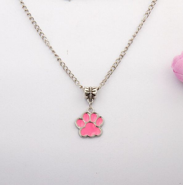 

2018 10 шт. горячий цинковый сплав падение глазурь многоцветный собака лапы отпечатывает очарование амулет ожерелье мода женщинымужчины ювел, Silver