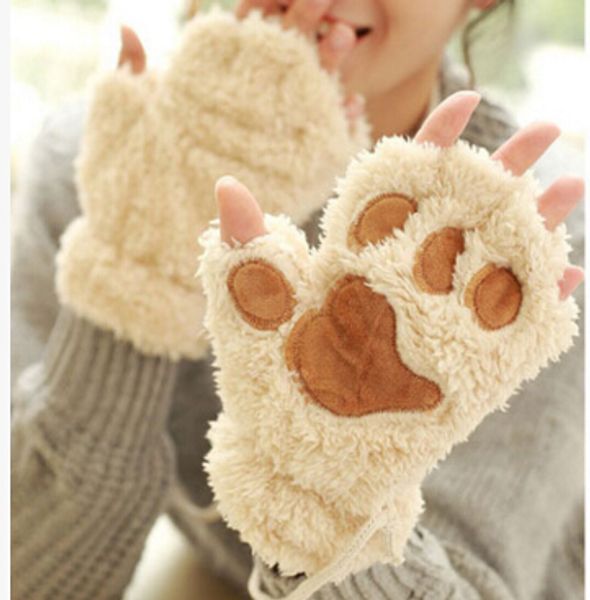 

claw paw plush mittens short fingerless half finger gloves bear cat plush paw claw half finger glove soft half cover gloves 30 pairs, Blue;gray