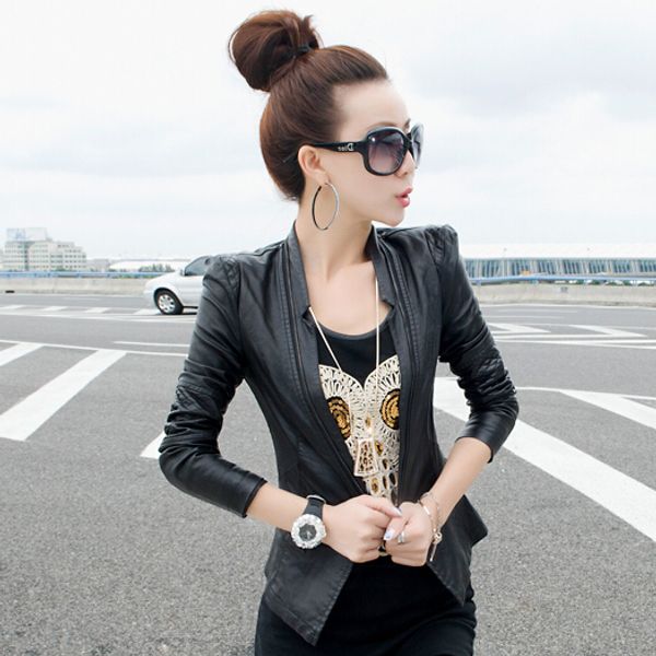 

wholesale-plus size s-xlselling 2016 new european style leather jackets for women pure color pu leather ypy107, Black
