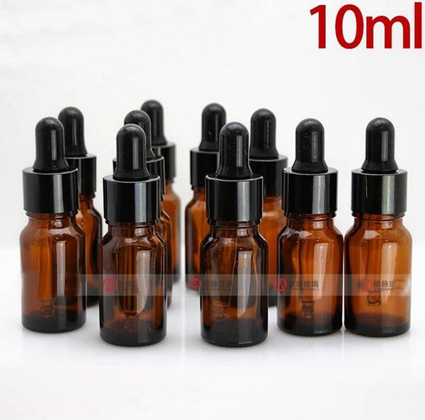 

selling 768pcs/lot cosmetic glass packaging 10ml amber glass dropper bottles for essential oil bottle with glass pipette