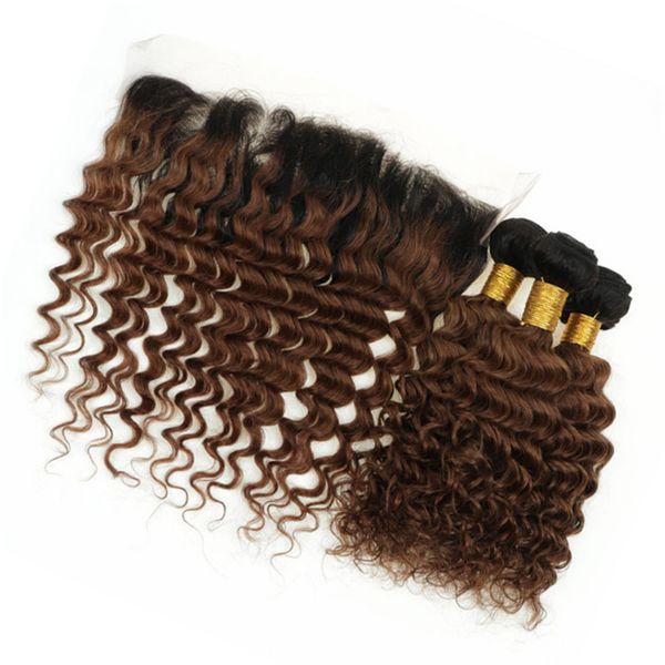 2019 8a Malaysian Ombre Auburn Hair Bundles With Lace Frontal