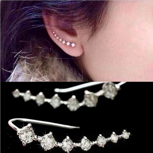 

6pairs/lot wholesales 2015 new trendy four-prong setting 7pc cubic zircon ear hook fashion women stud earrings,can mix color, Golden;silver