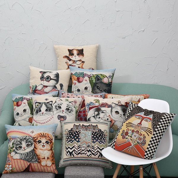 

многоцветный 11 конструкций наволочки льняные вязаные жаккардовые милый мультфильм кошка наволочка высококачественные наволочки домашнего де
