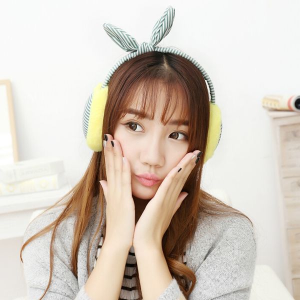 

wholesale-fashion winter 2015 new women earmuffs ear muff polar fleece fur girls warmer striped ear bowknot headbands plush, Blue;gray