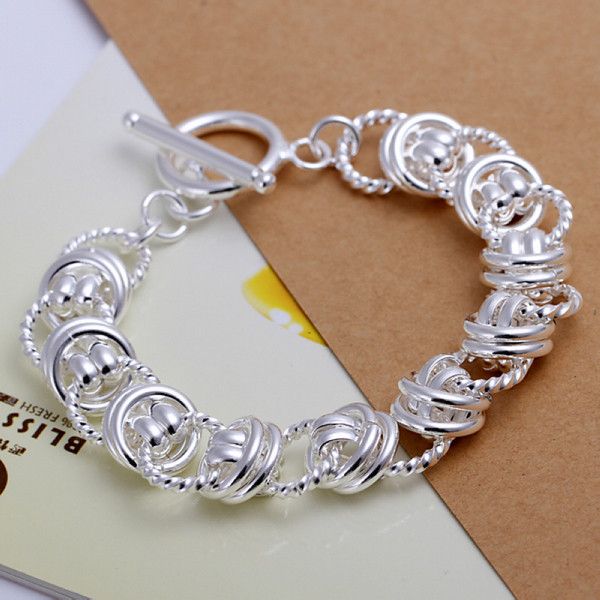 

gift 925 silver double circle to bracelet dfmch072, brand new fashion 925 sterling silver plated chain link bracelets, Black