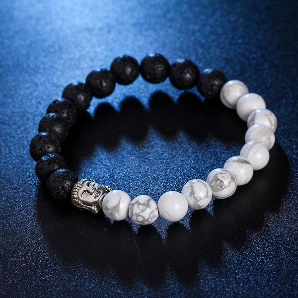 

tibet silver buddha head bracelet natural lava stone beaded strand bracelet double mix colors men's women's yoga bracelet