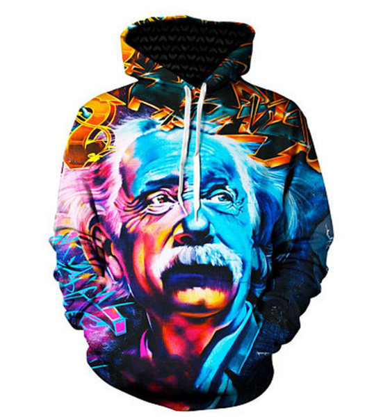 

fashion women/men physicist albert einstein harajuku style funny 3td print casual hoodies plus size kk113, Black