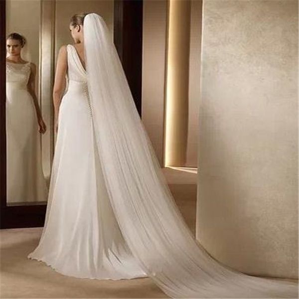 Véu de noiva branco marfim catedral bela coreano elegante graciosa alta qualidade 3 m longo de uma camada de arrasto cristais véu de noiva com pente