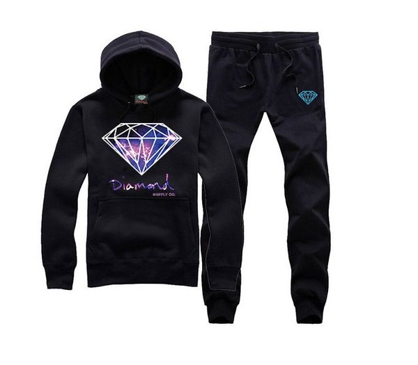 

s-5xl men hip hop set pullover sportswear hip hop diamond supply co hoodies and pants suit, Black
