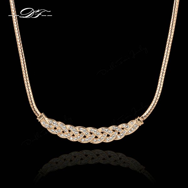 

wholesale-dfn016m waltz of love 18k rose gold plated choker chain necklace & pendants fashion cz diamond jewelry for women colares, Golden;silver