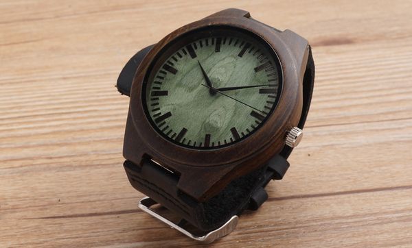 

wooden ebony watch japanese miyota for wristwatches casual movement genuine scale green wood watches leather with 2035 dial men women pvmlw, Slivery;brown