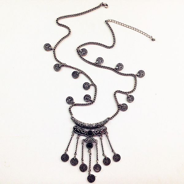 

european style silver plated coin tassel long sweater chain statement necklaces