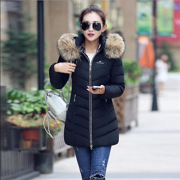 

wholesale-special offerfashion winter coat woman raccoon fur collar warm winter jackets woman parkas long outerwear thicken down jacket, Black