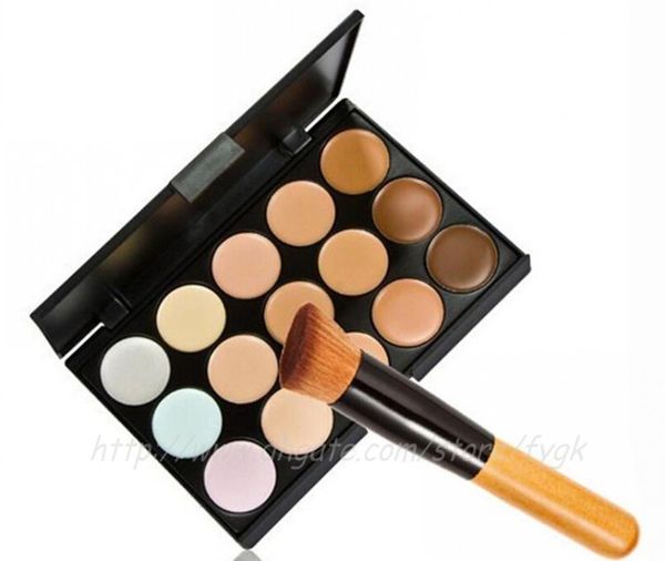 

Professional 15 Colors Concealer Foundation Contour Face Cream Makeup Palette Pro Tool for Salon Party Wedding Daily With Brush