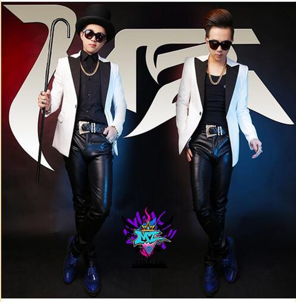 

a male singer a nightclub in the korean version runway looks white black suit costumes of cultivate one's morality s - 6xl, Black;red