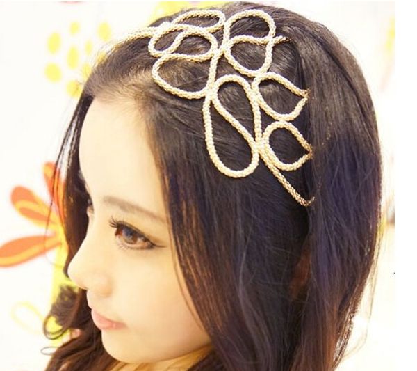 

2015 women hollow out braided gold head band stretch hair accessories gossip girl in stock, Silver