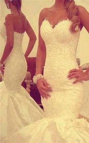 

sweetheart mermaid lace wedding dresses open back gorgeous bridal gowns sweep train wedding gowns, White