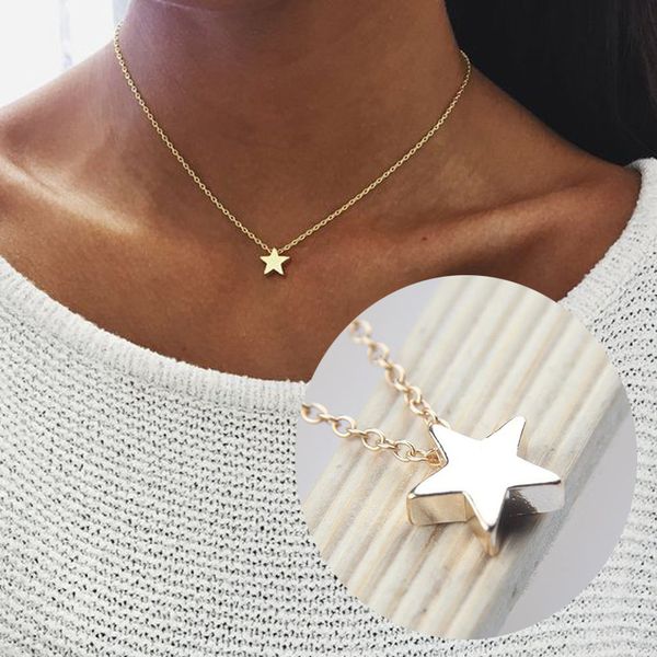 

new fashion chokers necklaces gold silver chain star choker necklace jewelry for women girls bib collar jewelry, Golden;silver
