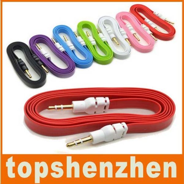 Düz Erişte 3.5mm AUX Ses Kabloları Erkek Erkek Stereo Araba Uzatma Ses Kablosu için MP3 Telefon için 10 Renkler