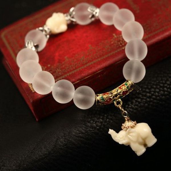 

classic charms bracelets tibetan natural frosted crystal elephant bracelets for women infinity jewelry wholesale, Black