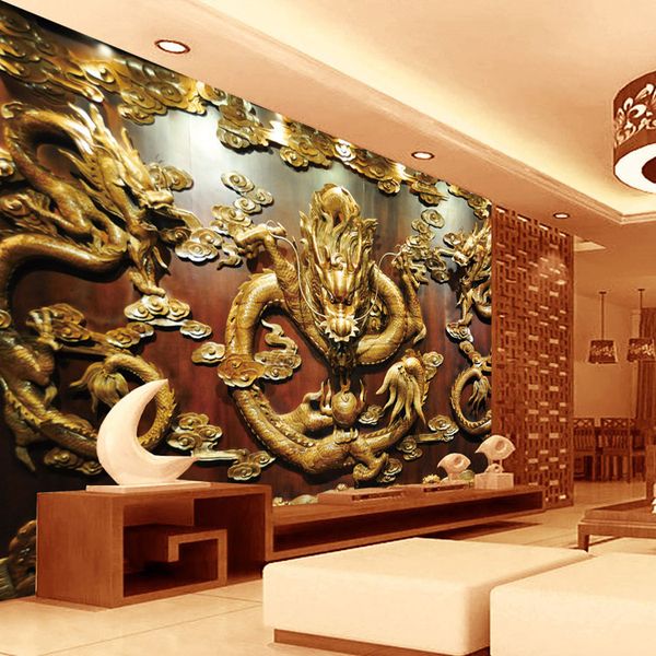

Пользовательские 3d обои резьба по дереву Дракон фото обои китайский стиль настен