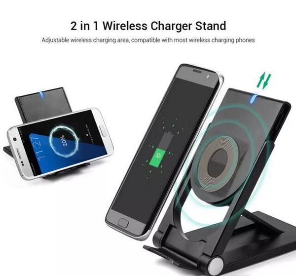 

Universal Qi Wireless Charger adjustable Folding Holder Stand Dock For Samsung S7 S8 Edge Plus Note 8 Iphone 8 X Nexus 5 6