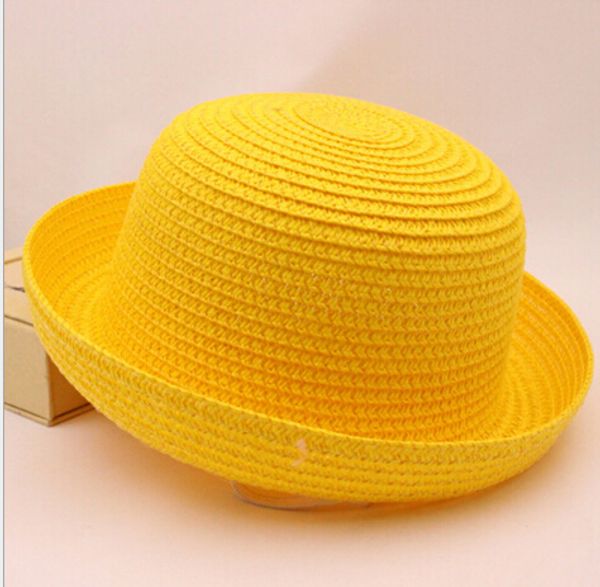 2015 Летние девушки и мальчики соломенная шляпа детские шапки унисекс винтажный пляж лето трилби пакетные брусщики соломенные детские солнце шляпы 6 цветов