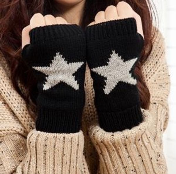 

wholesale-10pairs/lot fingerless women gloves knitted working glove star mittens for ladies ing, Blue;gray