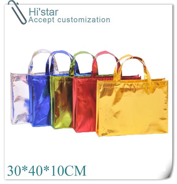 

30*40*10cm 20pcs factory doule thick laser film non woven shopping bags for promotion gift bag accept custom with logo