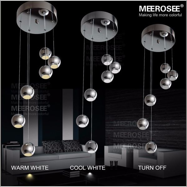 

18 watt 6 led pendant light fixture polished chrome ball lamp modern suspension led drop lighting