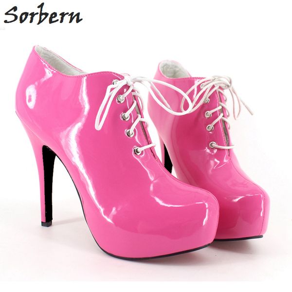 

sorbern plus size boots ankle boots for women large size 3646 lace up 15cm gay dance modest boots fashion, Black