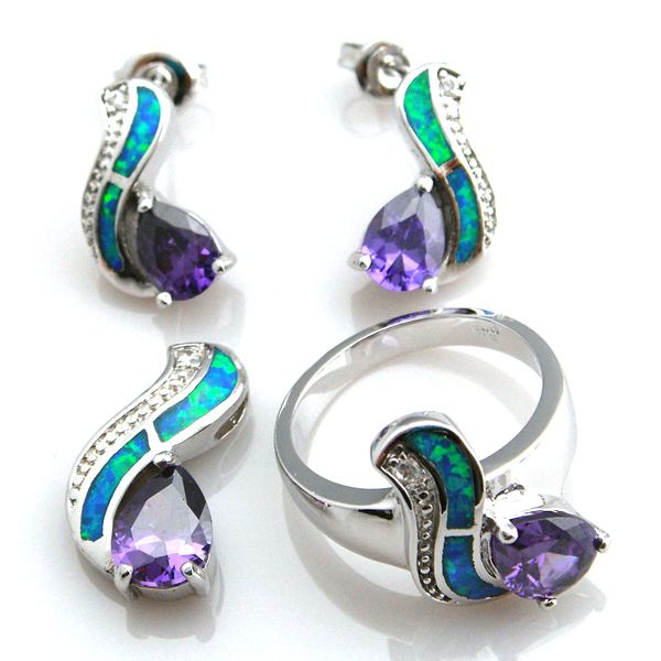 Fashion Opal Jewelry Set com Pingente de Pedra CZ e Brincos Novos Designs