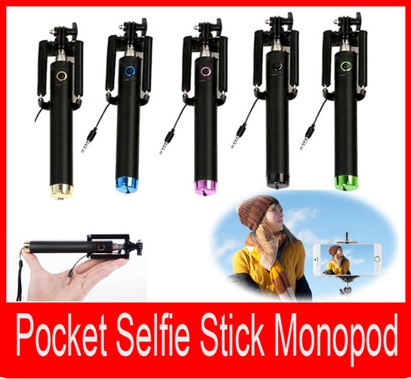 

портативный селфи стик монопод карманныйскладной выдвижной ручной монопод проводной пульт селфи монопод для мобильного телефона
