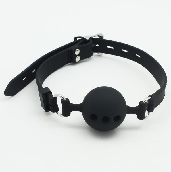 

d:3.5cm/4.3cm/4.8cm all black silicone bondage ball gag,adule restraint latex mouth plug with 3 holes,bondage ball gag