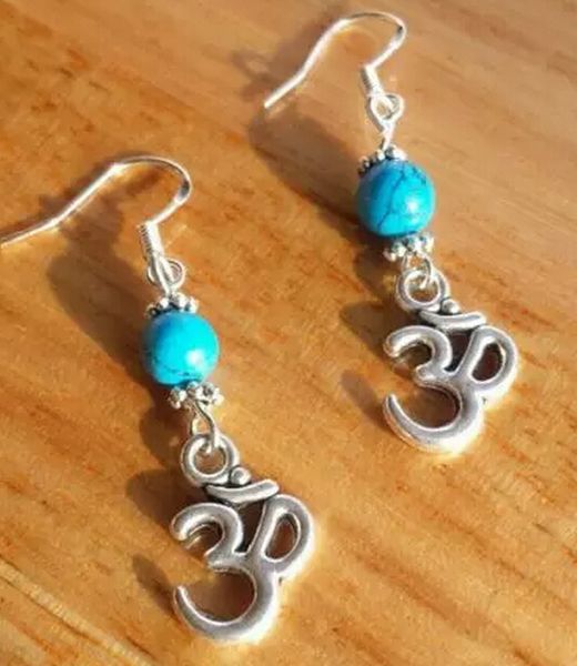 2018 Turquoise Om Dangle Earrings 925 Silver Fish Ear Hook Turquoise Om Dangle Earrings 925 Silver Fish Ear Hook 50pairs Tibetan Chandelier Jewelry