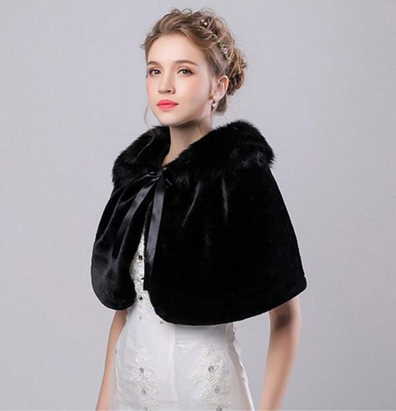 Em estoque Preto Nupcial Wraps Falso Faux Fur Hollywood Glamour Jaquetas de Casamento Estilo de Rua Moda Capa up Cape Roubou o Casaco Shrug Shawl Bolero