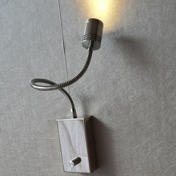 

ch dimmable wall lamps built-in driver on/off knob switch dimming 15%-100% alumimum hose flexible cree led 3w 200lm chrome finish