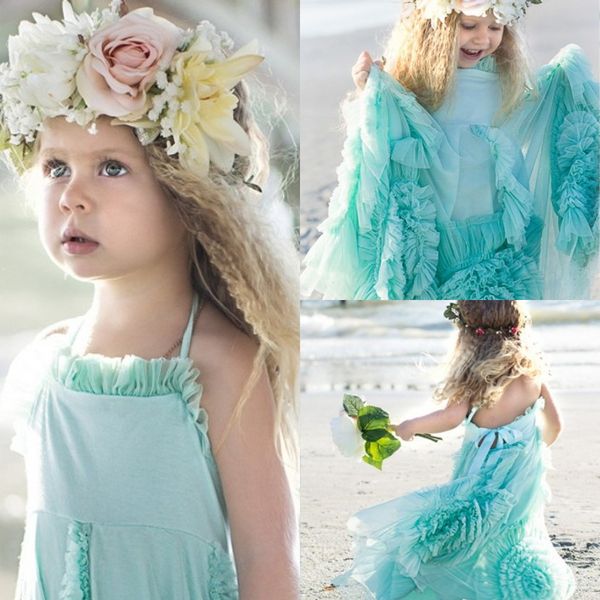 

flower girls dresses halter backless first communion gowns floor length tiered pageant gowns custom made girls birthday dress, White;blue