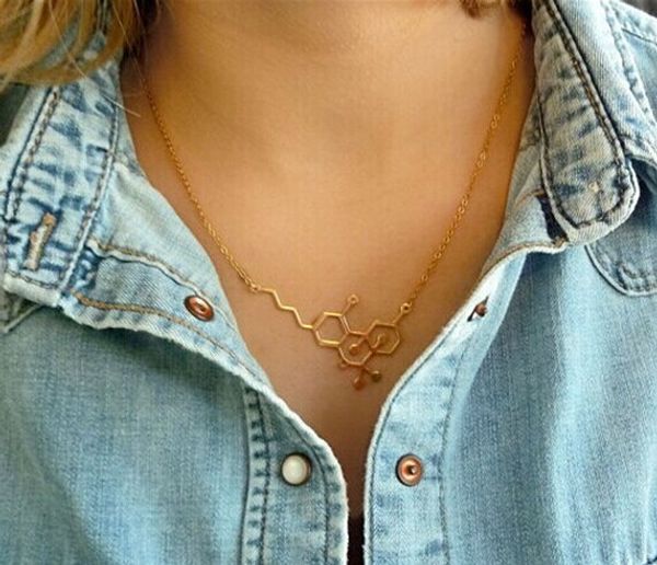 

30pcs gold silver simple molecule necklace molecular structure hormone element necklace science dna dopamine necklaces